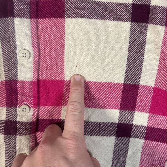 Patagonia Cotton Fjord Flannel Shirt Women’s Size 2 Pink Purple Cream Plaid - Picture 3 of 14